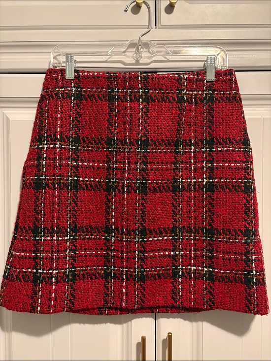 LOFT Dresses & Skirts - LOFT Red Plaid Bouclé A-Line Skirt w/ pockets